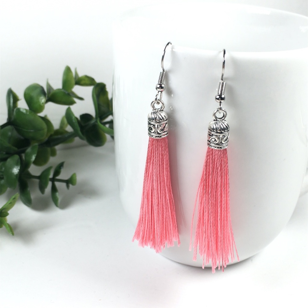 Watermelon Pink Tassel Drop Earrings